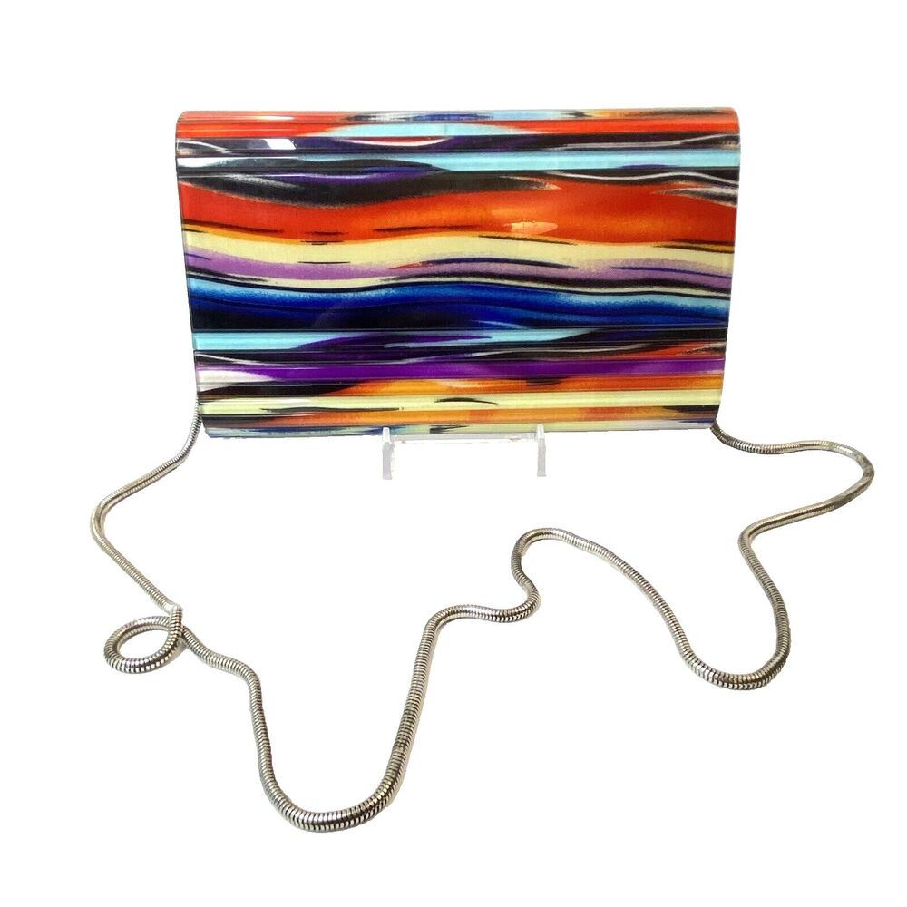 Sondra Roberts Vintage 80's Style Colorful Waves Lucite Acrylic Clutch Purse - Picture 5 of 10